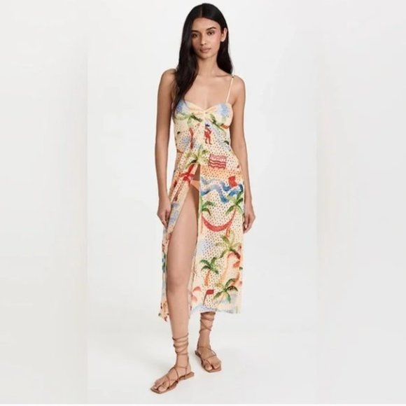NEW Anthropologie | Farm Rio Copacabana Cover Up Dress Tropical Eyelet Maxi - Picture 4 of 7